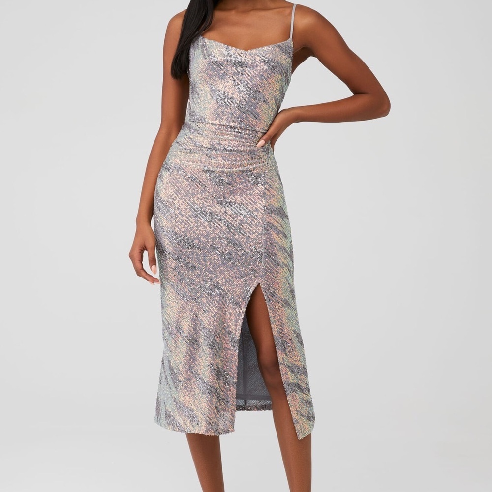 Astr Hollywood Dress - silver pink multi sequin